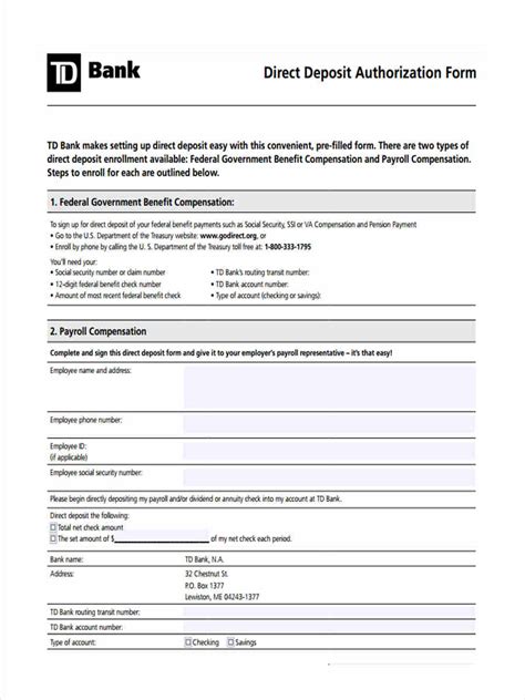 Free Td Bank Direct Deposit Authorization Form Pdf Eforms