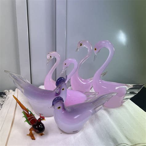 【やや傷や汚れあり】multi Glass マルティグラス 鳥 白鳥 スワン 鳩 置物 オブジェ ディスプレイ 工芸ガラス アンティーク