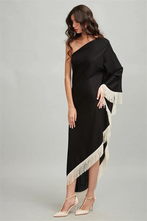 One Shoulder Maxi Dress Boho Kaftan For Women Fringe Caftan Etsy