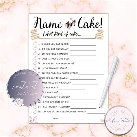 Bridal Shower Games Name That Cake Bridal Shower Game Instant