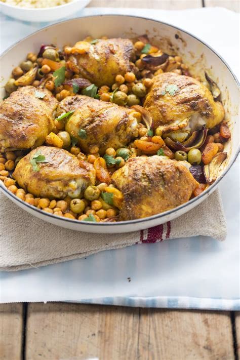 Chicken Tagine Casserole with Olives, Preserved Lemons and Chickpeas Stock Photo - Image of dish ...