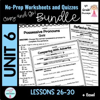 Journeys 4th Grade UNIT 6 Lessons 26 30 Grammar Worksheets Quiz