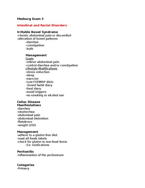 Medsurg Exam Summary Medical Surgical Nursing Interventions