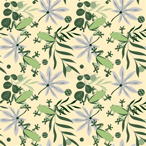 Seamless Pattern Tree Frogs And Tropical Leaves Tropical Background