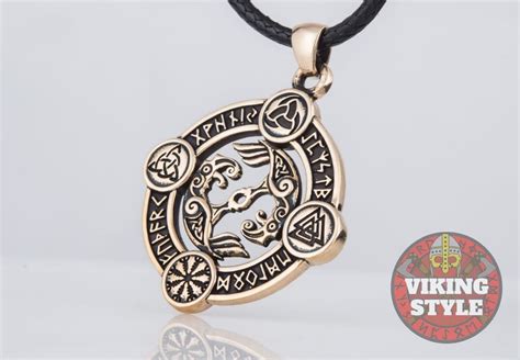 Huginn & Muninn Pendant - Norse Symbols, Bronze — VikingStyle