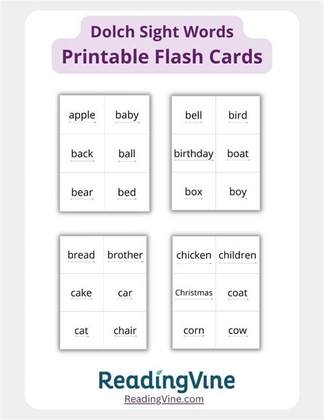 Dolch Sight Words Flash Cards Free Printable