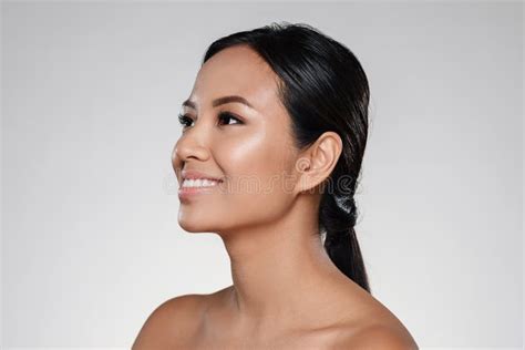 Naked Asian Woman Touch Healthy Glowing Skin Stock Photo Image Of Cosmetic Mixed