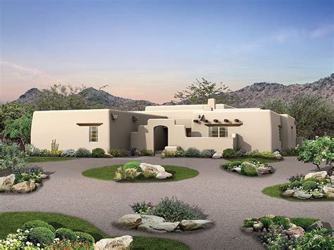 057h 0012 Adobe House Plan Features Courtyard Entry And Covered Porch