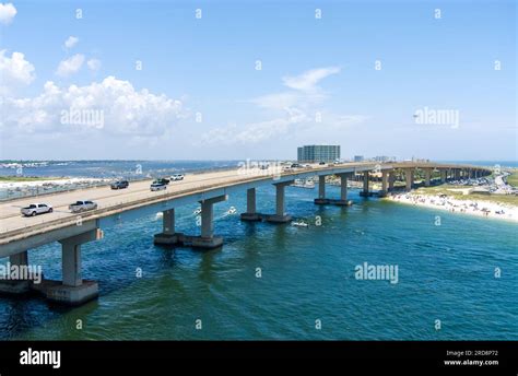 Aerial view of Perdido Pass bridge and the beach in Orange Beach, Alabama Stock Photo - Alamy