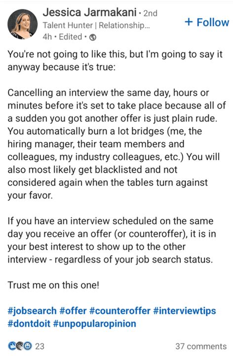 Recruiter Says It S Unprofessional Of Candidates To Cancel Interviews