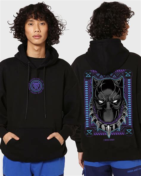 Buy Men's Black King Black Panther Graphic Printed Oversized Hoodies ...