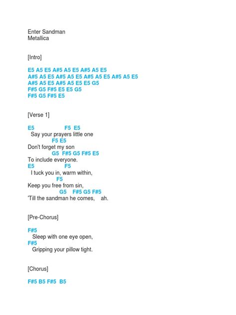Chords & Lyrics - Enter Sandman | PDF