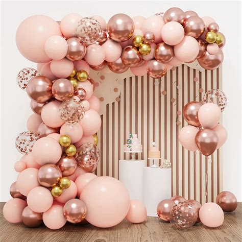 120pcs Pink And Rose Gold Balloon Garland Arch Kit Metallic Chrome Pastel Macaron Orange