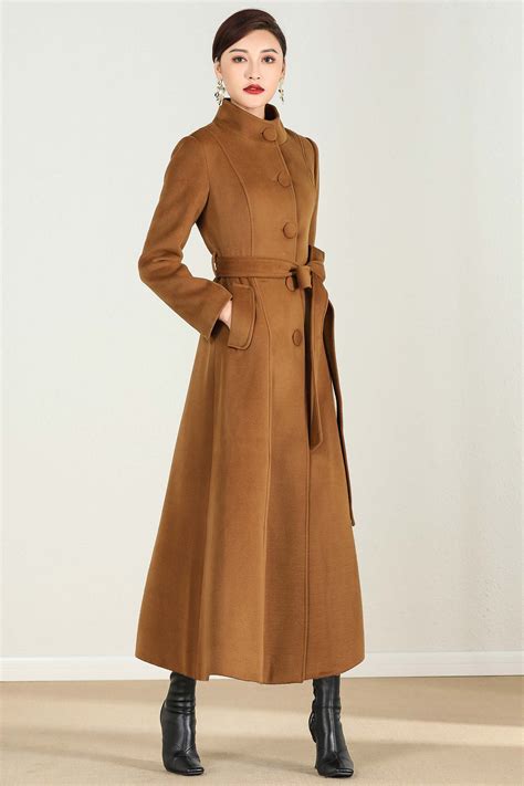 Maxi Wool Coat Single Breasted Wool Coat A Line Brown Wool Etsy