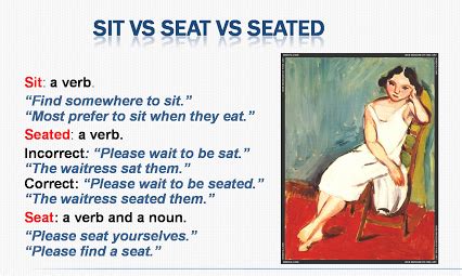 'Sit' vs 'Seat' vs 'Seated' English Idioms, English Lessons, English Grammar, English Vocabulary ...