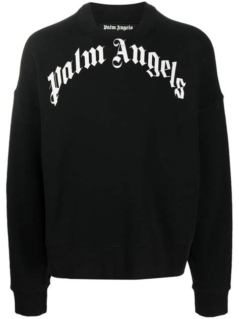 PALM ANGELS - Curved Logo Crewneck Sweatshirt Palm Angels