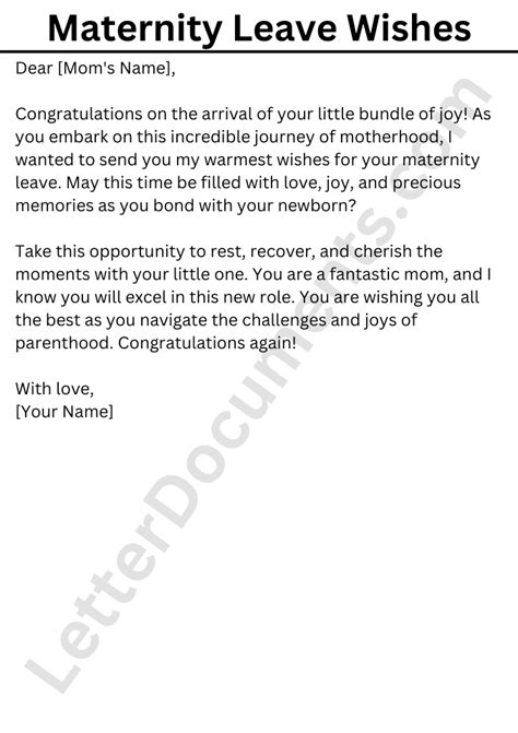 Maternity Leave Wishes Letterdocuments