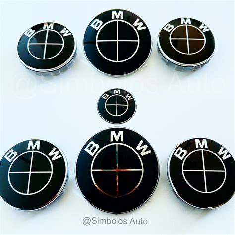 Kit 7 Logos Bmw Black Emblem Hood Trunk 74mm 82mm 4 Wheel Centers 56mm