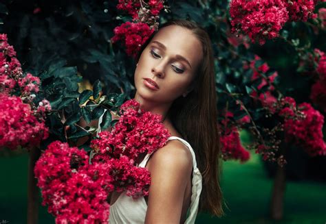 Wallpaper Face Women Model Portrait Flowers Red Photography