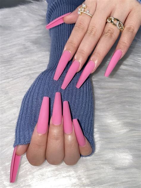 Elevate Your Style With 24pcs Long Coffin Pink Solid Matte Fake Nail And 1pc Nail File And 1sheet