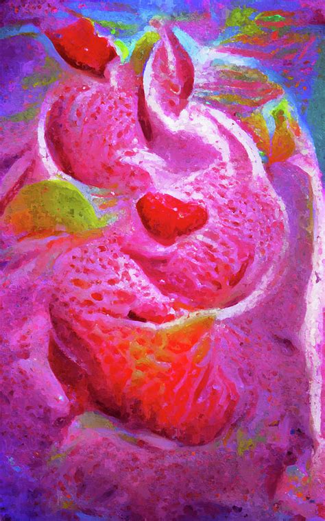 Painted Strawberry Ice Cream In Pink And Red Color Melting Ice