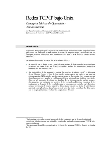 Redes TCP IP bajo Unix Conceptos básicos de UTN