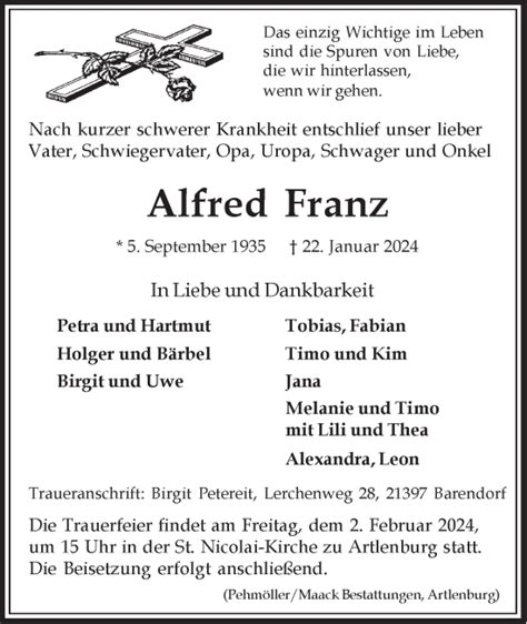 Traueranzeigen Von Alfred Franz Trauer L Neburg De