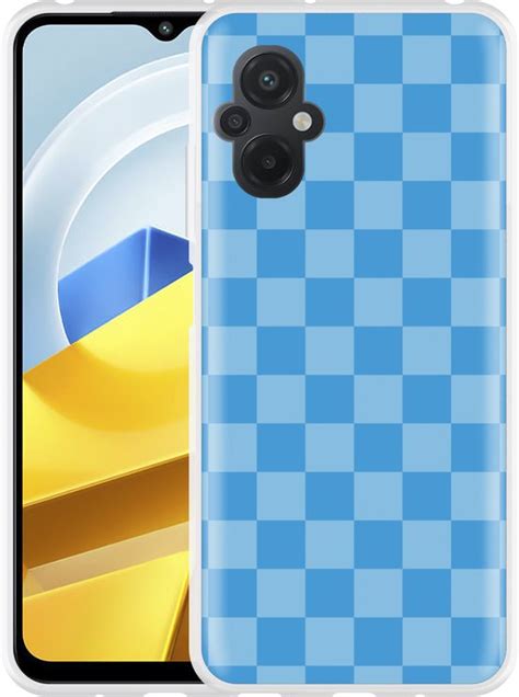 Cazy Hoesje Geschikt Voor Poco M5 Blauw Dambordpatroon Bol