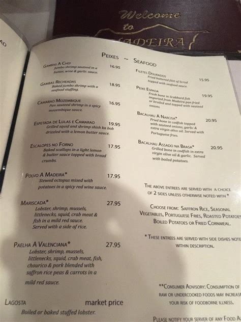 Menu At Madeira Restaurant East Providence