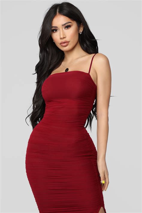 Ruched And Ready Midi Dress Burgundy Fashion Nova