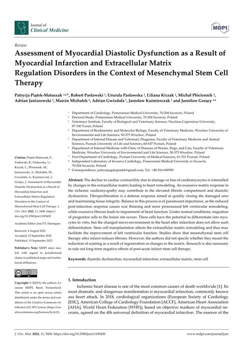 Pdf Assessment Of Myocardial Diastolic Dysfunction As A Result Of