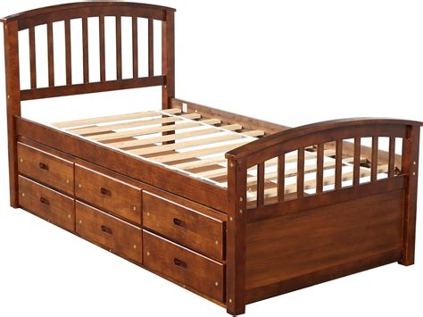 Buy Wood Twin Bed With Storage Platform Bed With 6 Drawers And