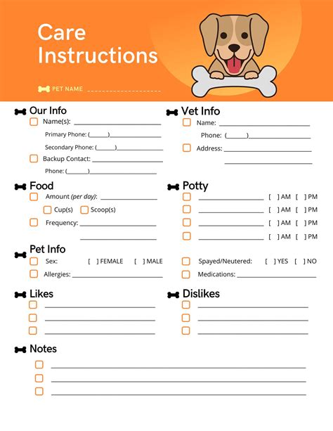 Printable Pet Sitter Info Sheet Fillable Pet Planner Pet Care Planner