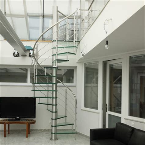 Stainless Steel Glass Spiral Staircase With Steel Standing Pipe Railing