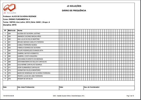 Diário De Classe Para Imprimir Word Braincp