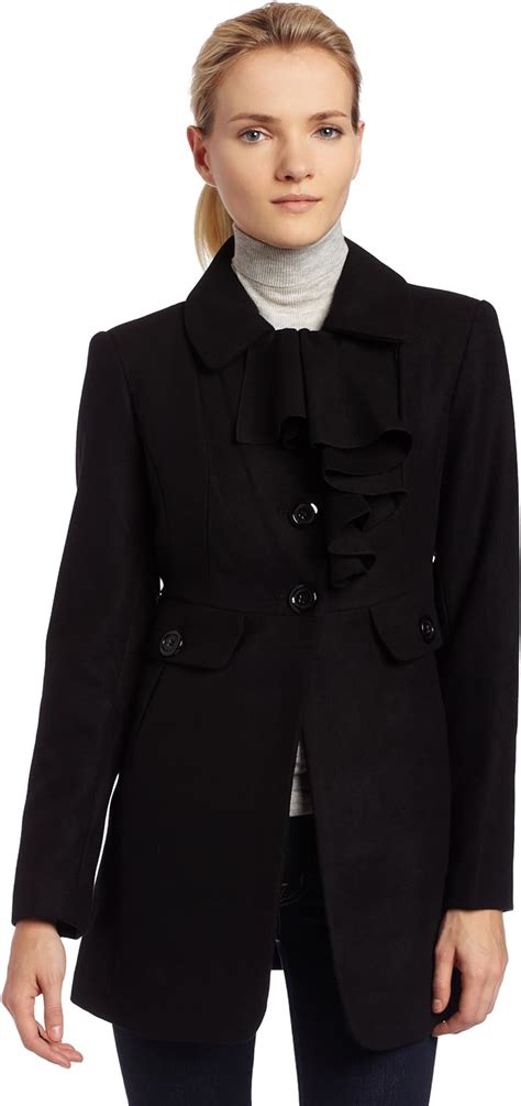 Amazon Mac Jac Women S Ruffle Front Melton Coat Black Small