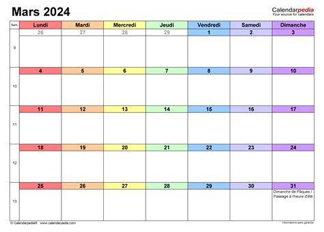 Calendrier Mars 2024 Excel Word Et Pdf Calendarpedia