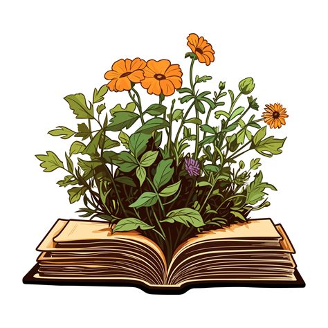 Open Book And Wildflowers Book Table With Flowers Flowers Sticker