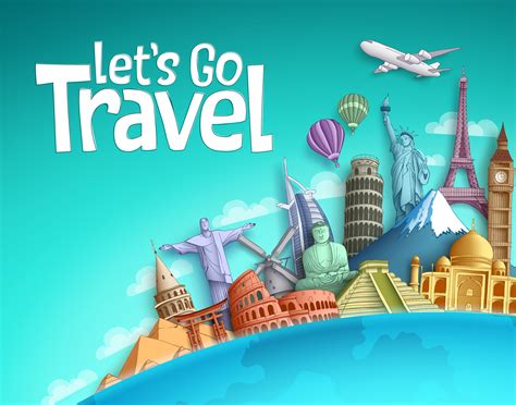 Lets Go Travel Vector Banner Background Design With World Famous