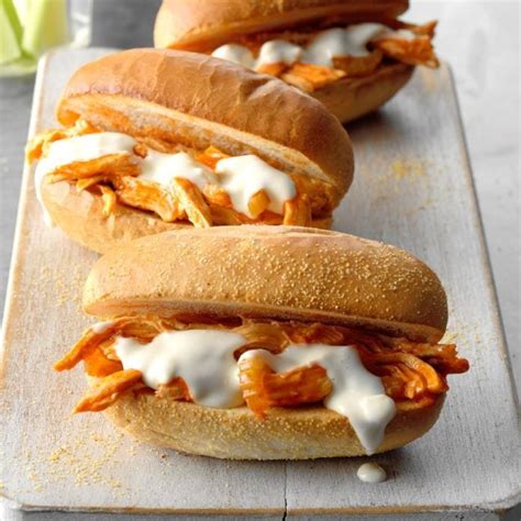 Shredded Buffalo Chicken Sandwiches Recipe Taste Of Home