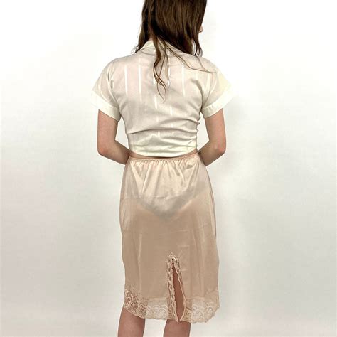 70s Nude Lingerie Mini Slip Cream Lace Vassarette Half Slip Etsy