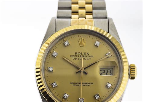 Rolex Datejust 36mm Yellow Gold Steel Champagne Diamond Dial Fluted