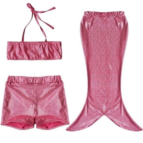 2 6 Ans Fille Maillot de Bain 3 Pièces Bikini Sirène Queue Tenue Été Pour Enfant Rouge