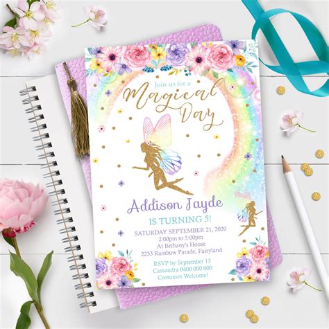 Rainbow Fairy Birthday Invitation Instant Download Fairy Etsy Uk