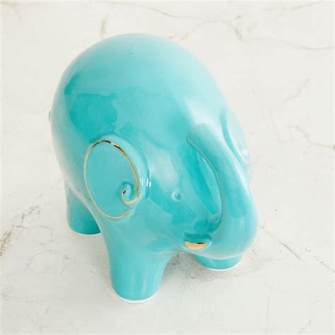 Buy Silchar Teal Textured Ceramic Small Elephant Figurine From Home