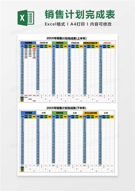 20XX销售计划完成表 上半年EXCEL模板下载 计划 图客巴巴