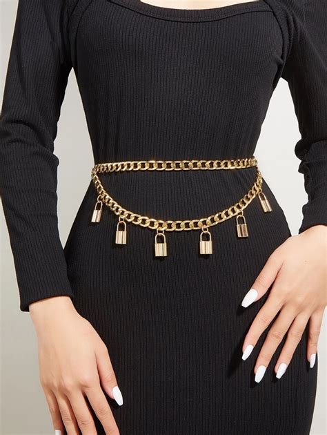 Lock Decor Layered Chain Belt Shein Eur Layered Chains Chain Belt