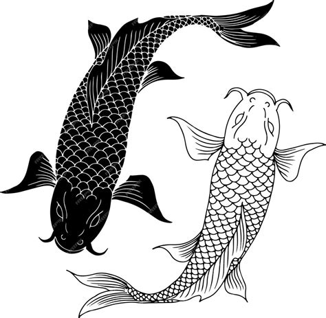 Premium Vector Vector Two Koi Fish Silhouette And Outline Design