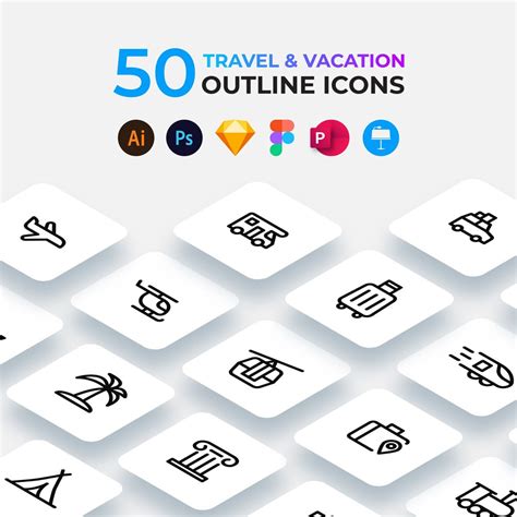 50 Outline Travel Icons Pack Vacation Icons Set Figma Svg Vector And