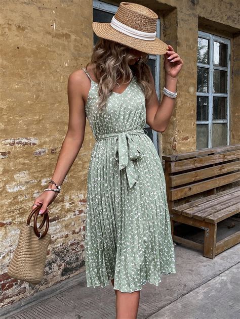 Shein Usa Green Summer Dresses Green Dress Outfit Womens Midi Dresses